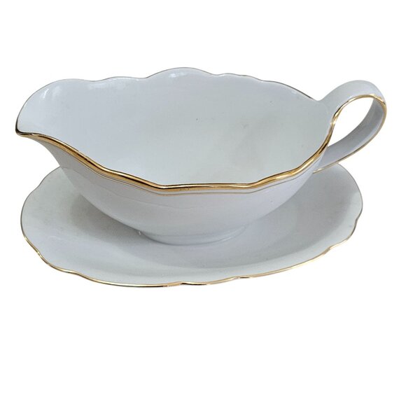 Winterling Other - Bavaria Regency Gravy Boat Plate 16oz scallop edge gold trim Germany vtg Winterl